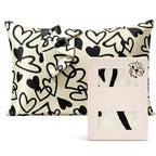 Graphic Heart Print Satin Pillowcase with Draped Detail and Gift Box